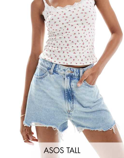 FhyzicsShops DESIGN Tall A line denim shorts in lightwash blue