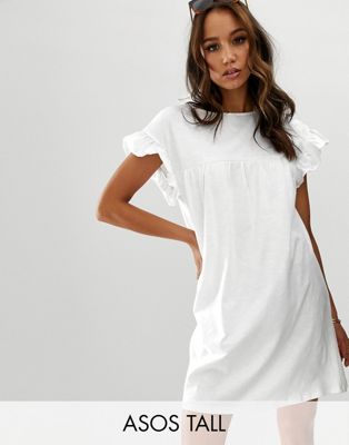 ASOS DESIGN - Tall - Aangerimpelde mini-jurk van katoen-Wit