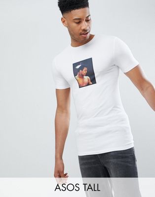 ASOS DESIGN - Tall - Aansluitend T-shirt met Muhammed Ali-print-Wit