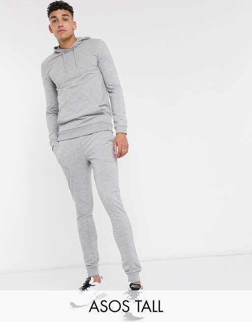 ASOS DESIGN - Tall - Aansluitend trainingspak met hoodie in gemêleerd grijs