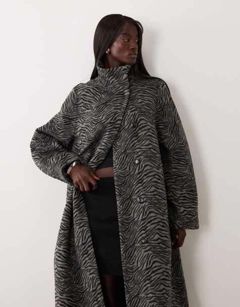 ASOS DESIGN Tall abrigo formal extragrande con estampado de cebra gris - view 1