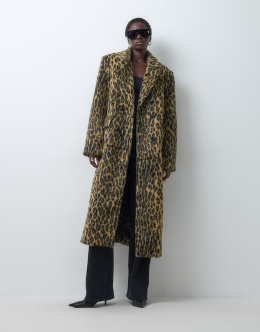 ASOS DESIGN Tall abrigo largo estilo dad de piel sintética con estampado de leopardo, 2 de 5