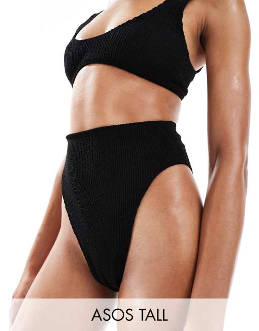 ASOS DESIGN Tall - Amy - Mix og match - Højtaljede bikinitrusser med høj benskæring i sort krølstof