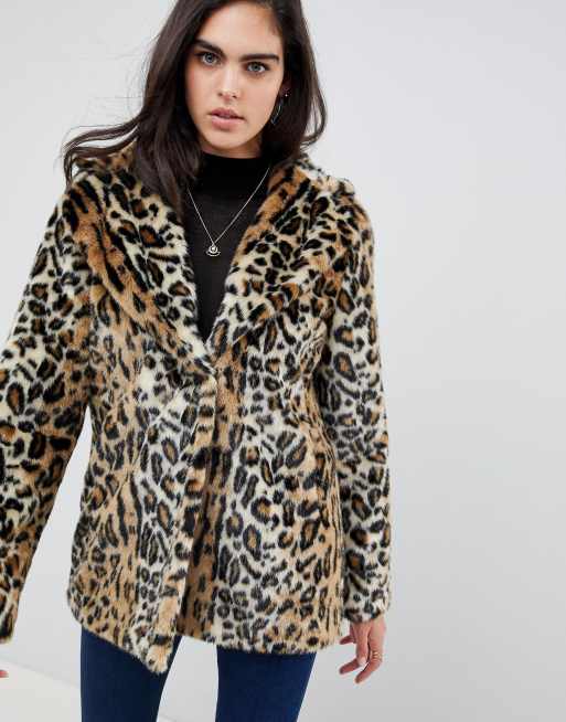 Asos design animal 2025 faux fur coat