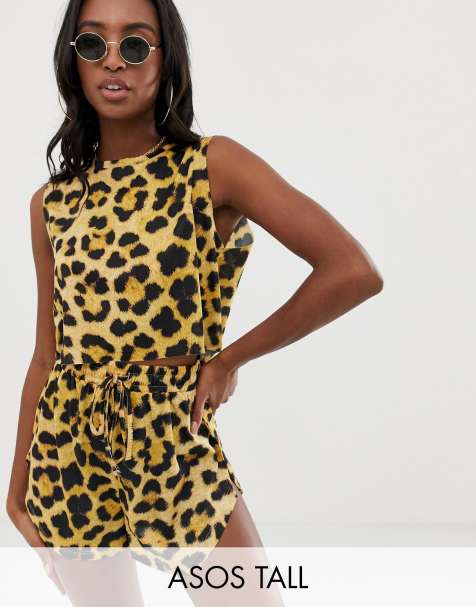 ASOS DESIGN Tall animal print jersey beach crop top co-ord