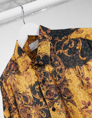 black and gold scarf print dress