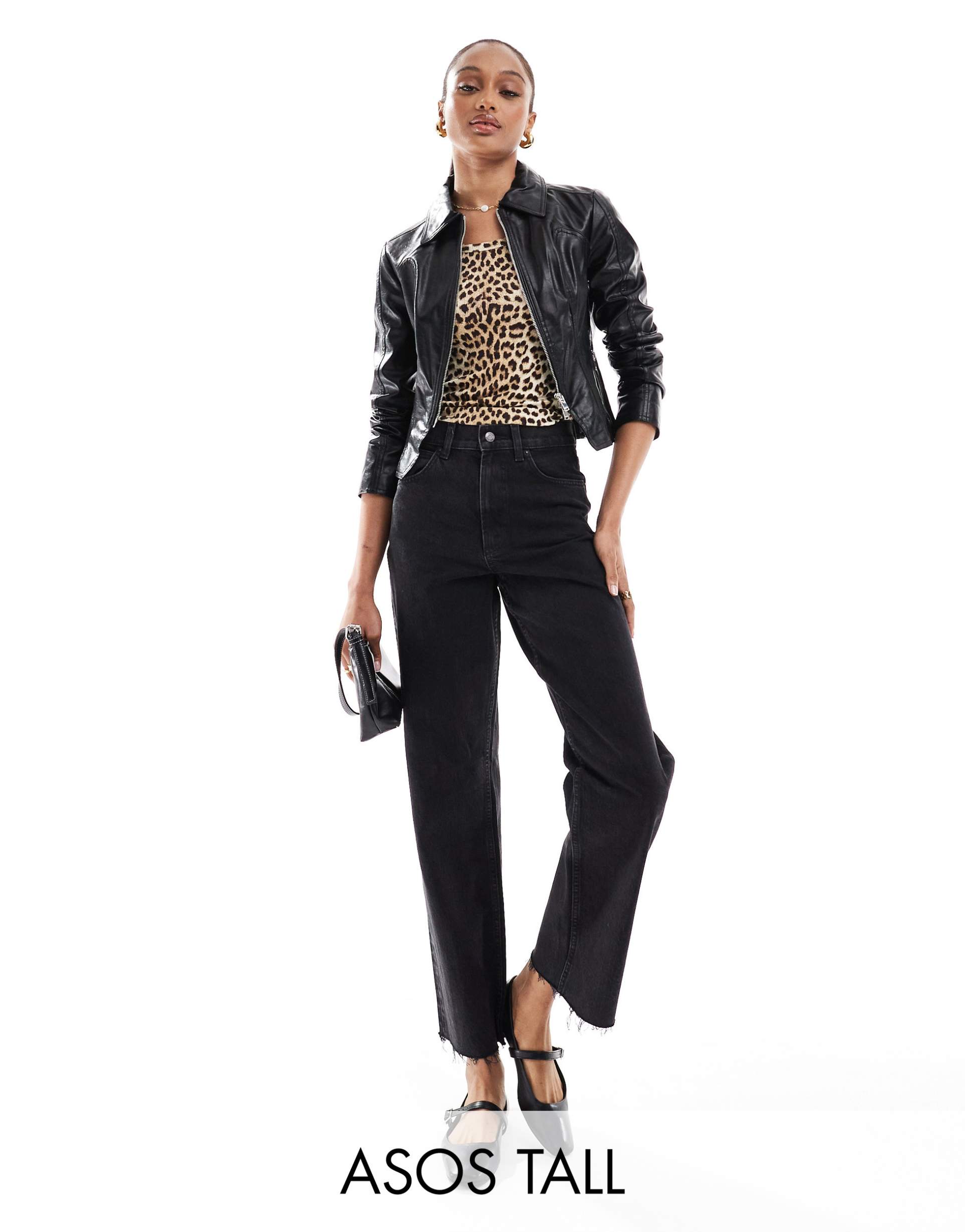 asos design tall ankle grazer straight leg jeans in black