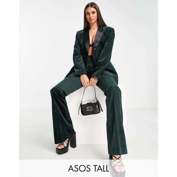 ASOS DESIGN Tall Anzugblazer aus Samt in Grun mit geformter Huftpartie