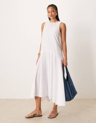 ASOS DESIGN Tall - Ärmelloses Maxikleid in Weiß mit tiefer Taille