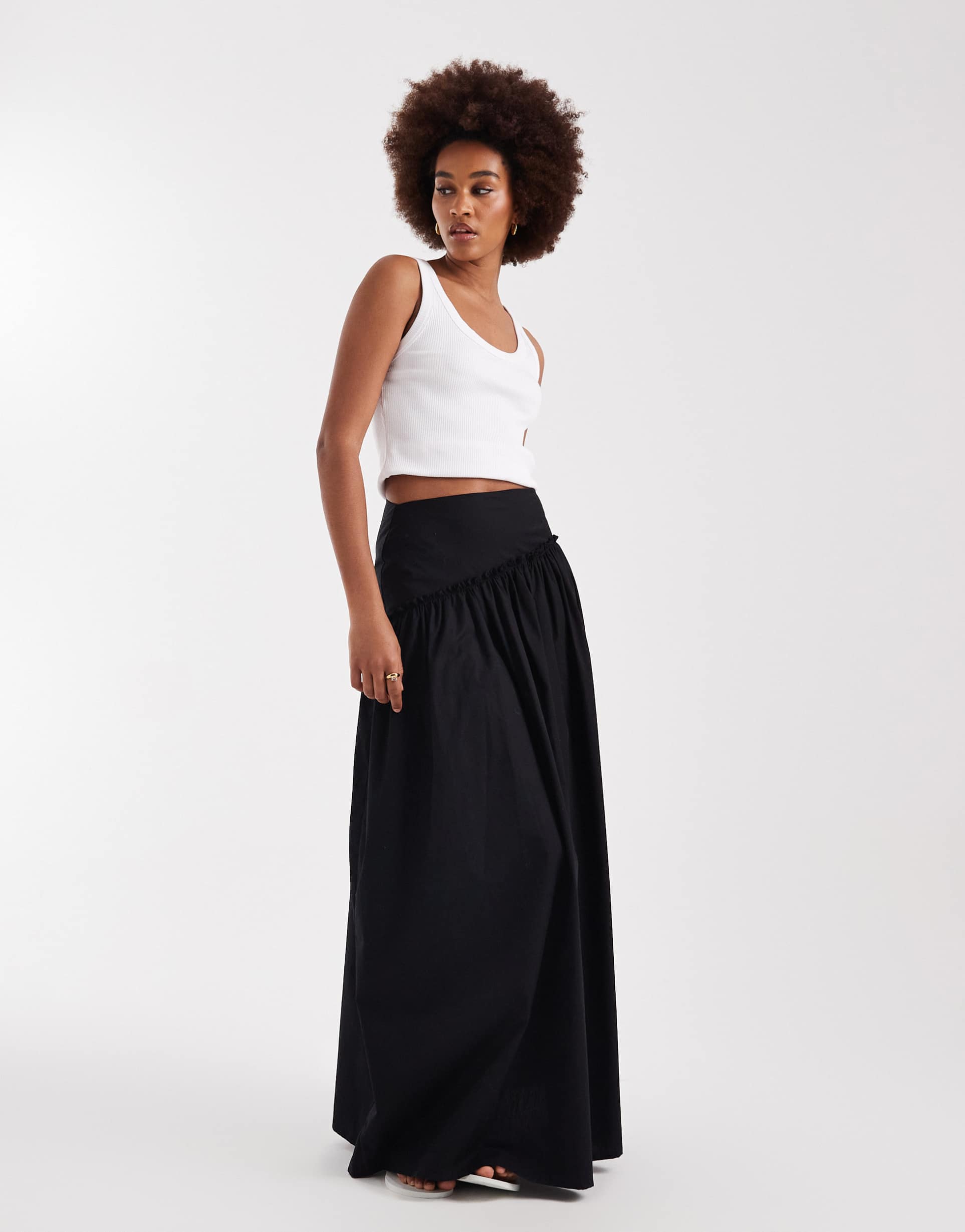 asos design tall asymmetric dropped waist maxi skirt in black