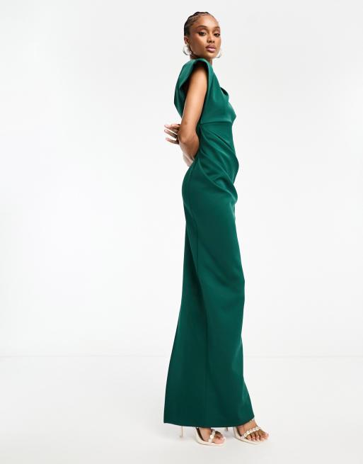 ASOS DESIGN Tall asymmetric high neck minimal maxi dress in green