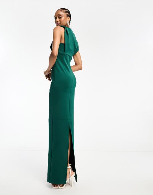 ASOS DESIGN Tall asymmetric high neck minimal maxi dress in green