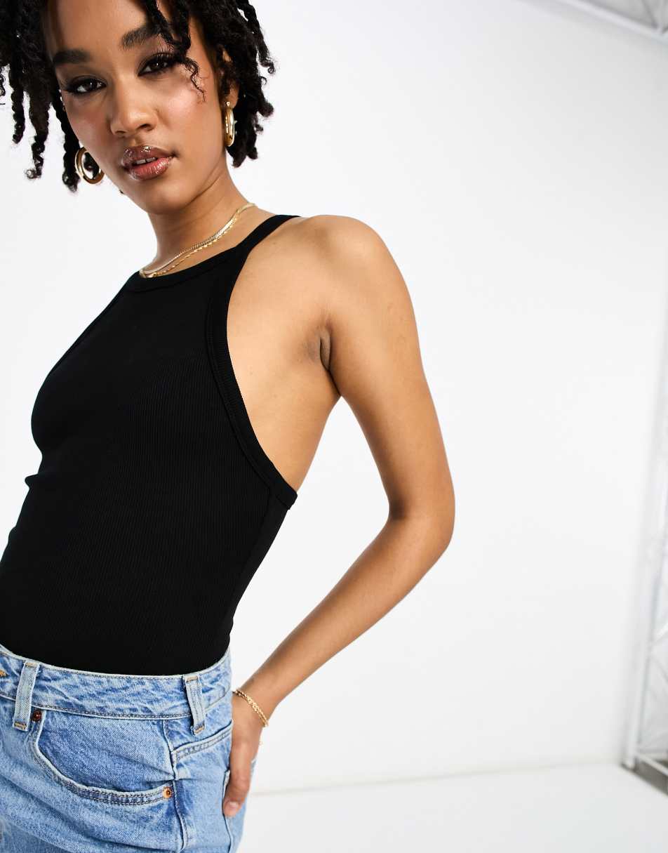 ASOS DESIGN Tall asymmetric strappy back bodysuit in black