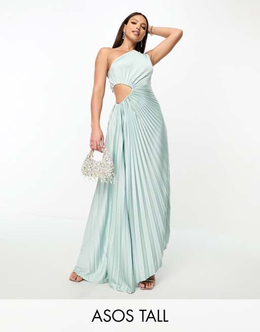 ASOS DESIGN Tall - Asymmetrische geplooide midi jurk met uitsnijding in mintgroen