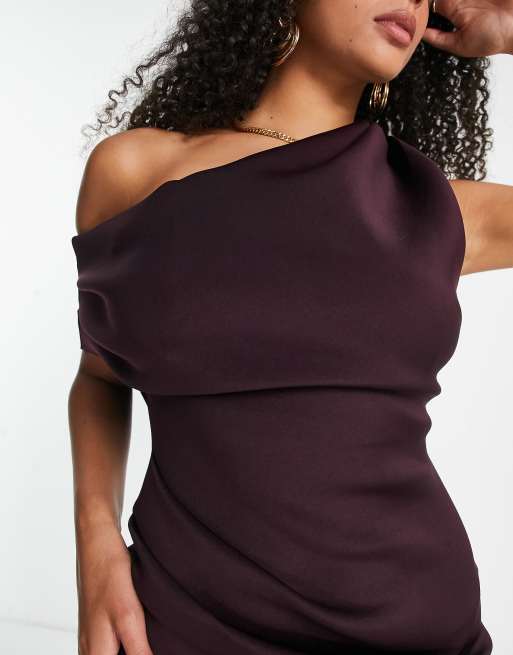 ASOS DESIGN Tall – Auberginelila midiklänning med bara axlar och veck baktill, 3 av 4