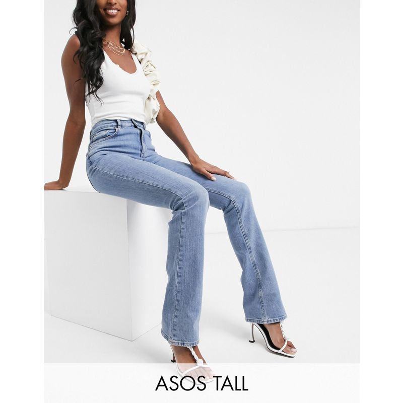 DESIGN Tall – Ausgestellte Stretch-Jeans mit hohem Bund im Stil der 70er in mittlerer Waschung