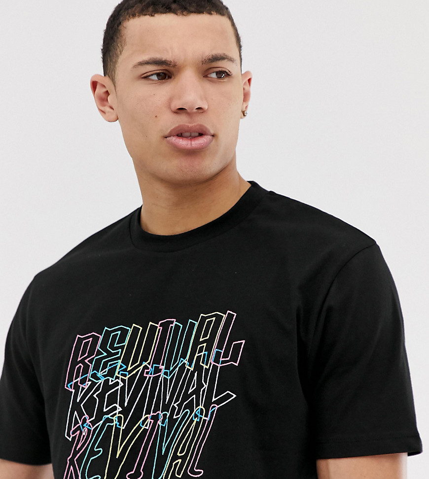 ASOS DESIGN Tall – Avslappnad t-shirt med pastellfärgat Revival-broderi-Svart