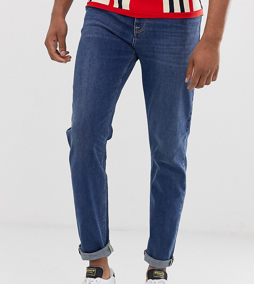 ASOS DESIGN Tall – Avsmalnande jeans med mörk tvätt-Blå