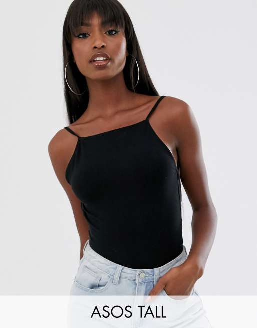 ASOS DESIGN jersey bodysuit with low back and lace in black