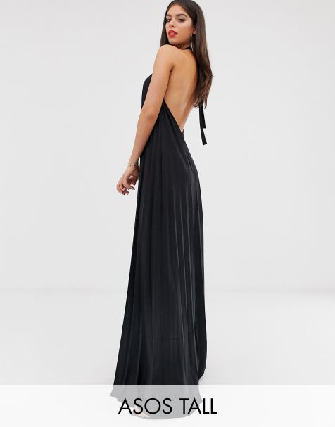 ASOS DESIGN Tall backless halter pleated maxi dress