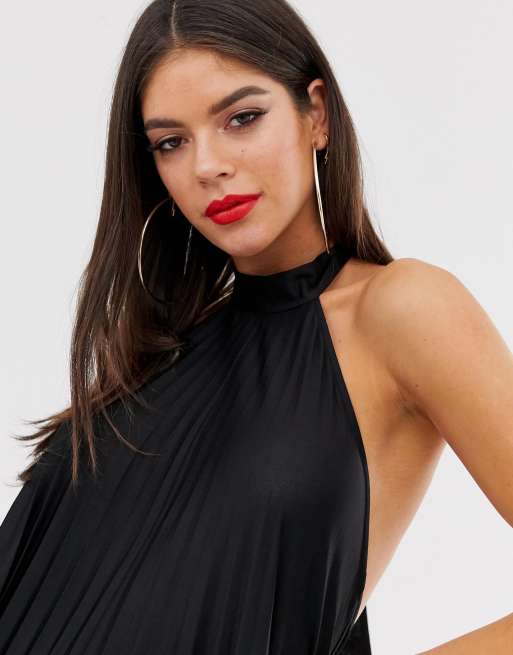 Asos design vanessa backless halter pleated maxi clearance dress