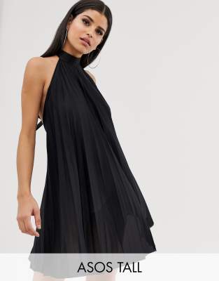 backless halter pleated mini dress