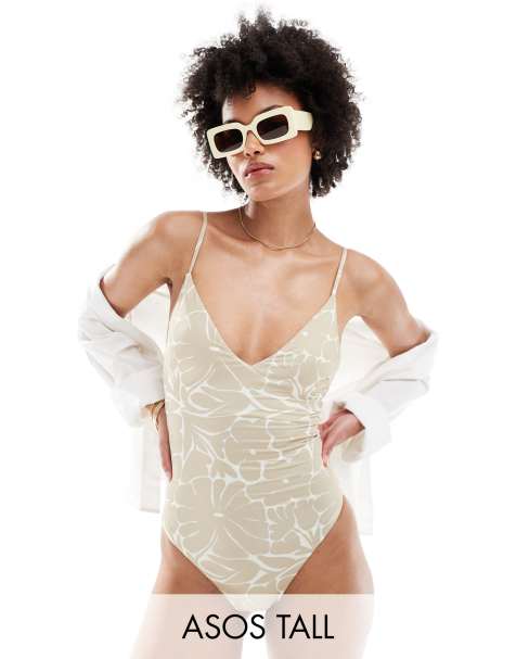 ASOS DESIGN Tall - Badedragt med V-hals og tonet blomstermønster - view 1