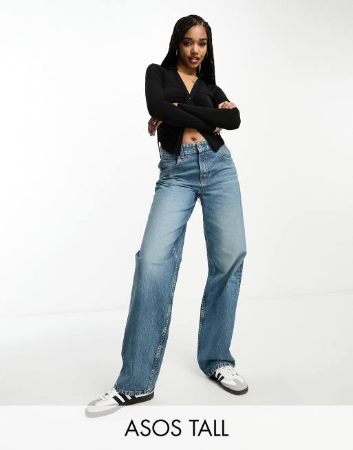 FhyzicsShops DESIGN Tall - Baggy boyfriend jeans in middenblauw