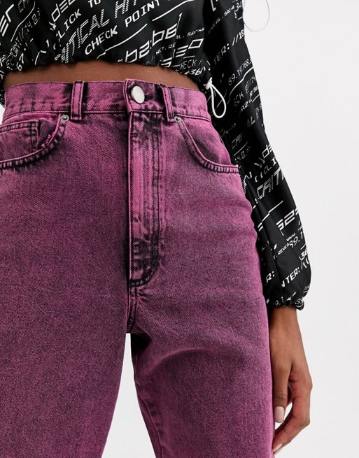 ASOS Design Baggy Jeans with Distressed Details in Pink Acid Wash