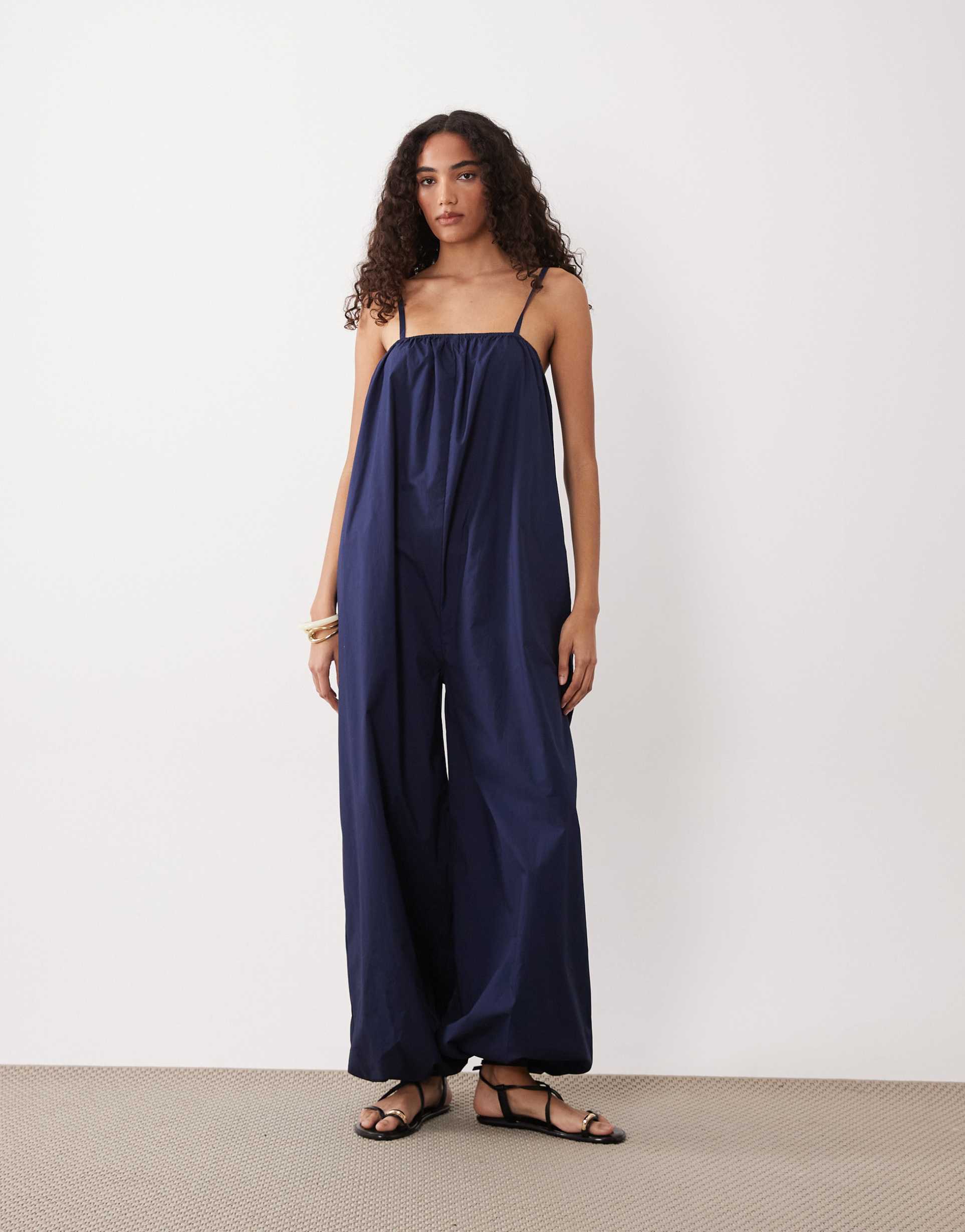 asos design tall balloon leg jumpsuit in navy