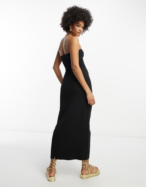 Black bandeau shop bodycon midi dress