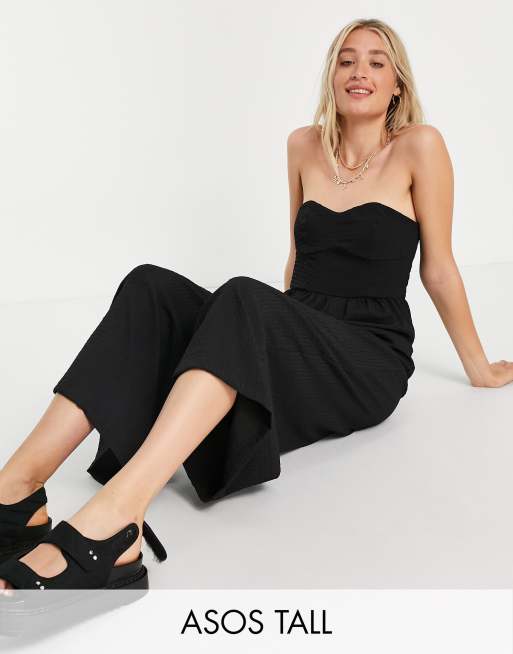 ASOS DESIGN Tall - Bandeau-jumpsuit met textuur in zwart