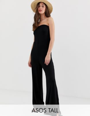 ASOS DESIGN Tall bandeau jumpsuit with wide leg-Black