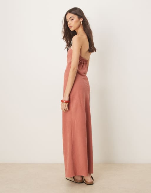 ASOS DESIGN Tall bandeau maxi dress in terracotta, 3 of 4