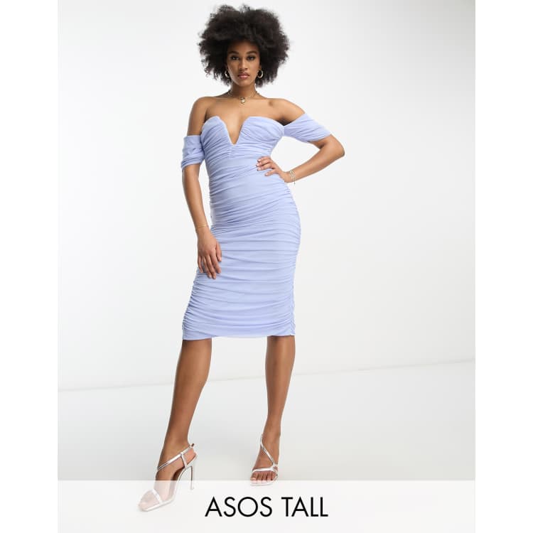 ASOS DESIGN Tall bandeau mesh midi dress in pale blue