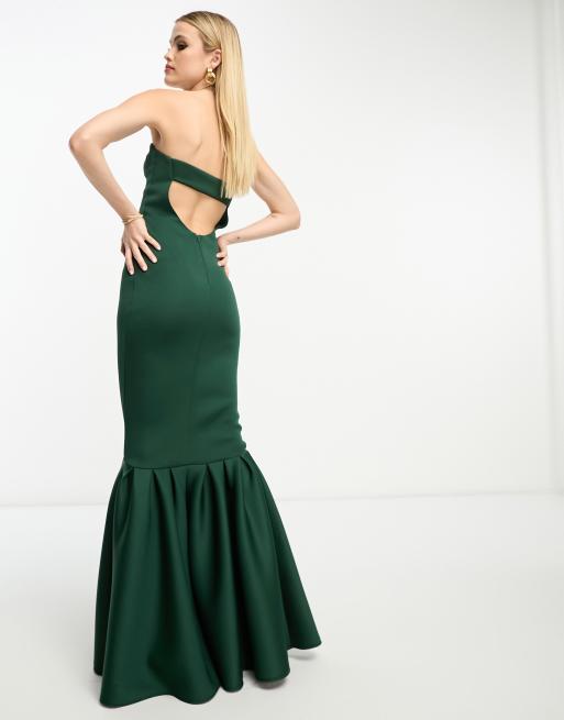 ASOS DESIGN Tall bandeau peplum hem maxi dress in dark green