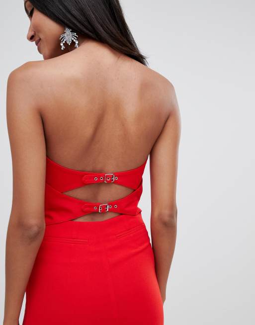ASOS DESIGN tall bandeau sweetheart jumpsuit with button & buckle detail, 3 of 4