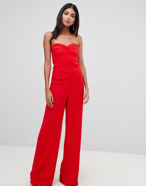 ASOS DESIGN tall bandeau sweetheart jumpsuit with button & buckle detail, 4 of 4