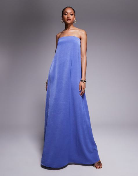 ASOS DESIGN Tall bandeau trapeze satin maxi dress in lilac blue - view 1