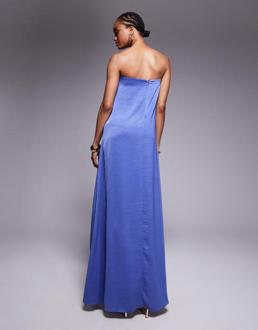 ASOS DESIGN Tall bandeau trapeze satin maxi dress in lilac blue