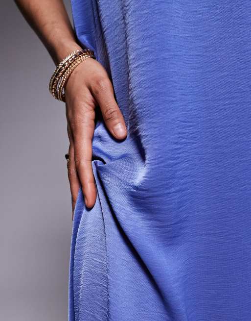 ASOS DESIGN Tall bandeau trapeze satin maxi dress in lilac blue