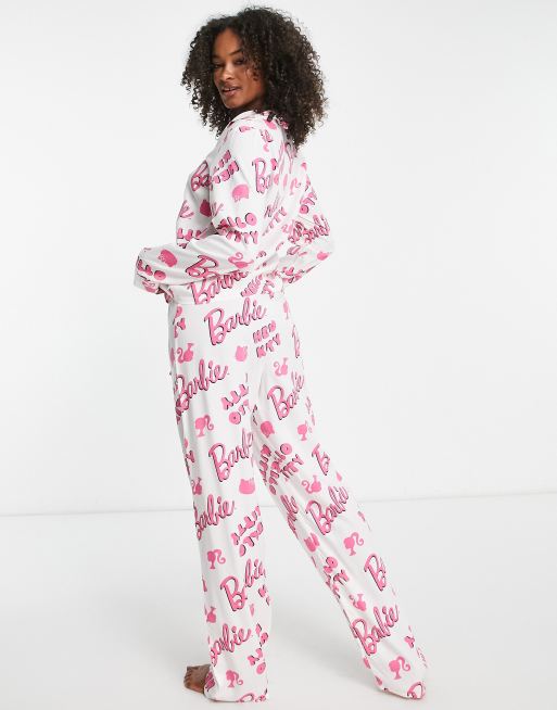 ASOS DESIGN Tall Barbie x Hello Kitty modal shirt & pants pyjama set in white & pink, 2 of 4