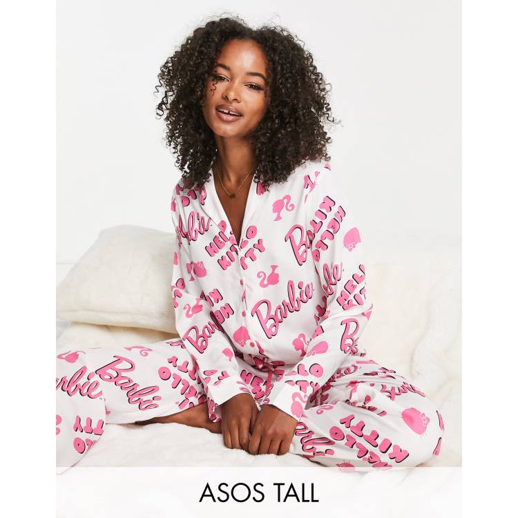 ASOS DESIGN Tall Barbie x Hello Kitty modal shirt trouser pyjama