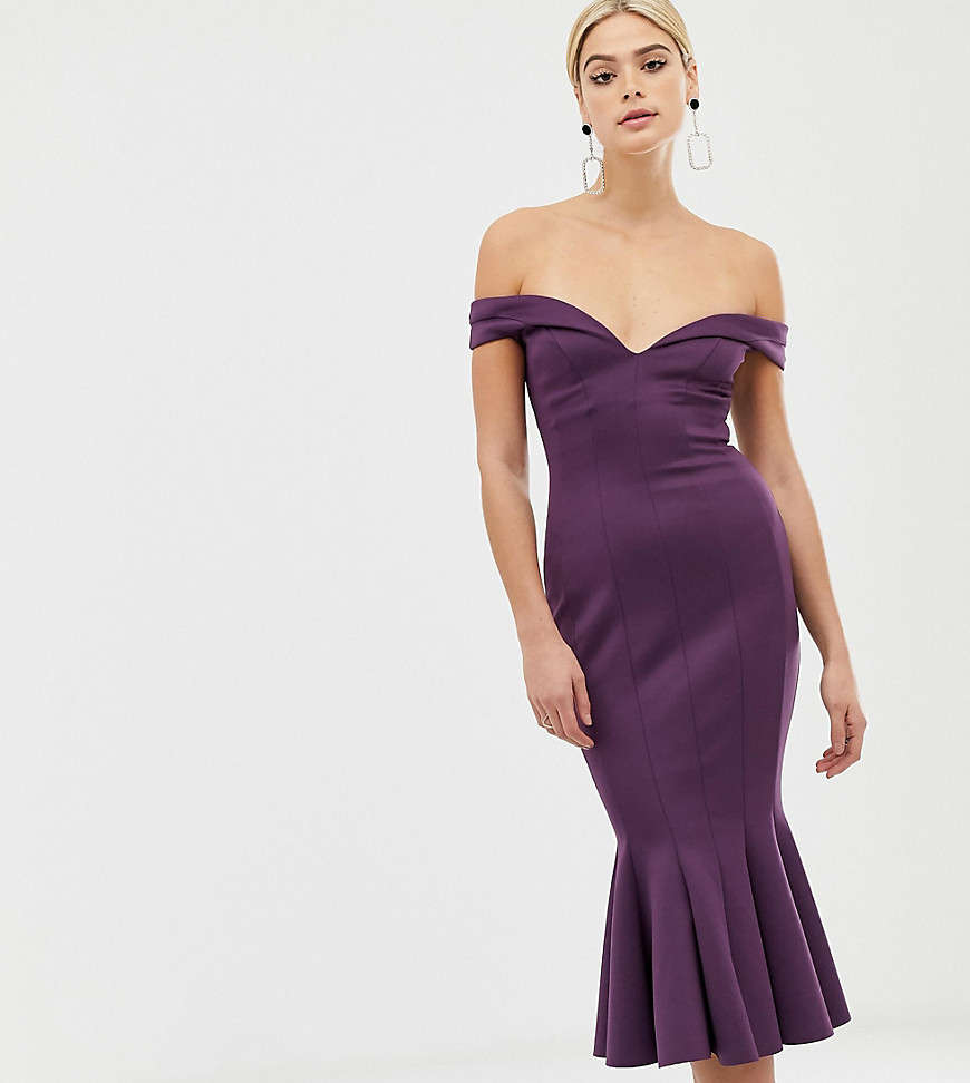 ASOS DESIGN – Tall bardot-klänning i midimodell-Rosa
