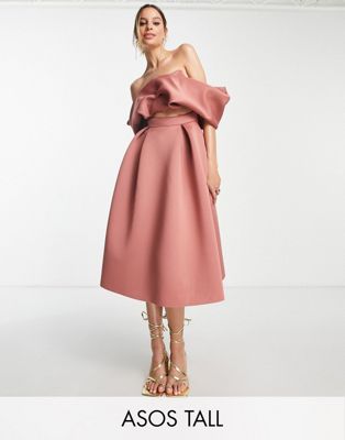 ASOS DESIGN Tall bardot midi cut out skater dress in rose | ASOS