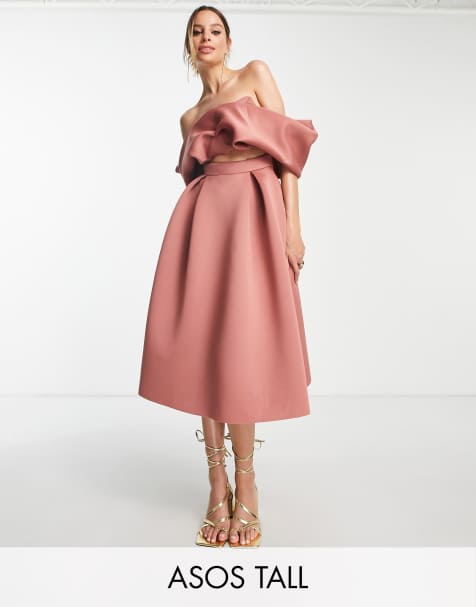 ASOS DESIGN Tall bardot midi cut out skater dress in rose - view 1