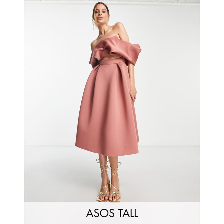 ASOS DESIGN Tall bardot midi cut out skater dress in rose