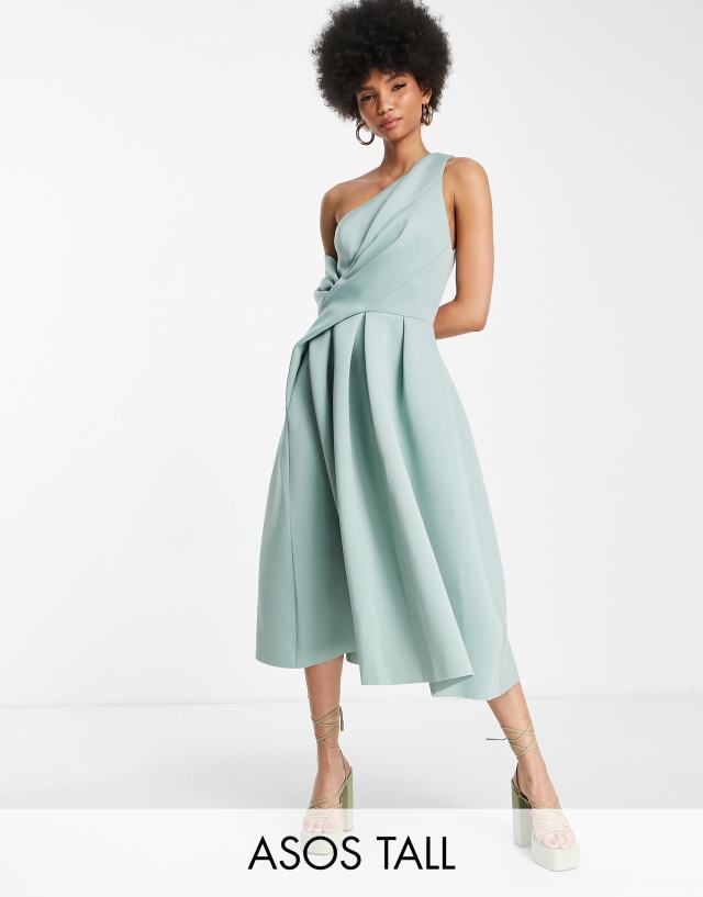 ASOS DESIGN Tall bare shoulder midi prom dress in frosty sage