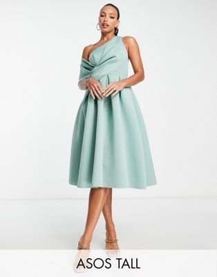 ASOS DESIGN Tall bare shoulder prom midi dress in frosted sage