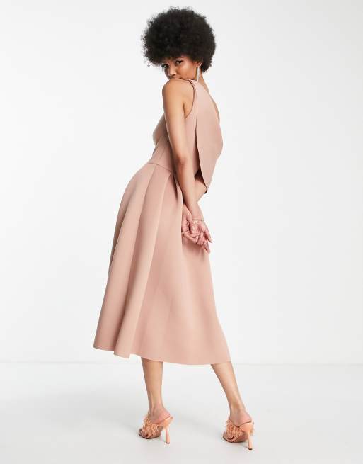 ASOS DESIGN bare shoulder prom midi dress in rose